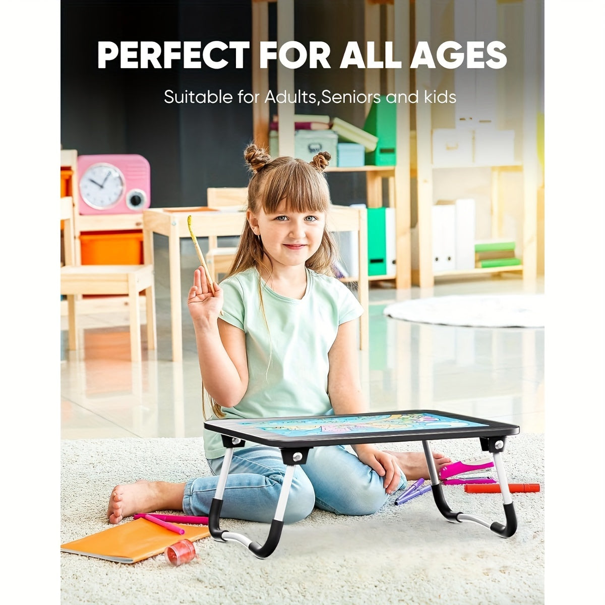 Bandeja portátil para portátil con diseño plegable, patas ajustables, mesa para cama