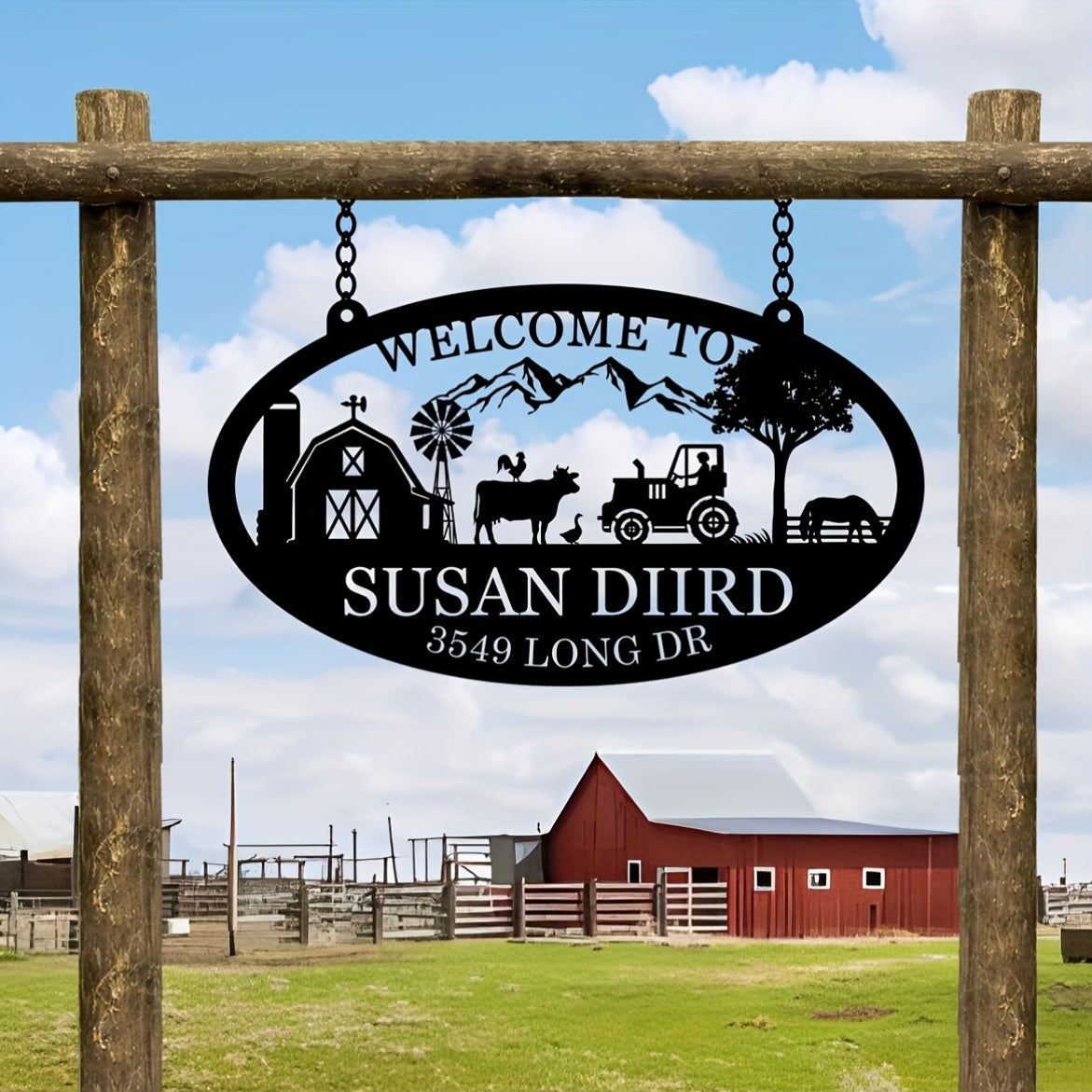 Shaxsiylashtirilgan Qora Metall Fermer Uyi Belgisi Ot va Fermerlik Elementlari bilan - Tashqi, Darvoza yoki Uy Devori Dekoriga Moslashtirilgan - Qishloq Hayoti Uchun Mukammal Sovg'a