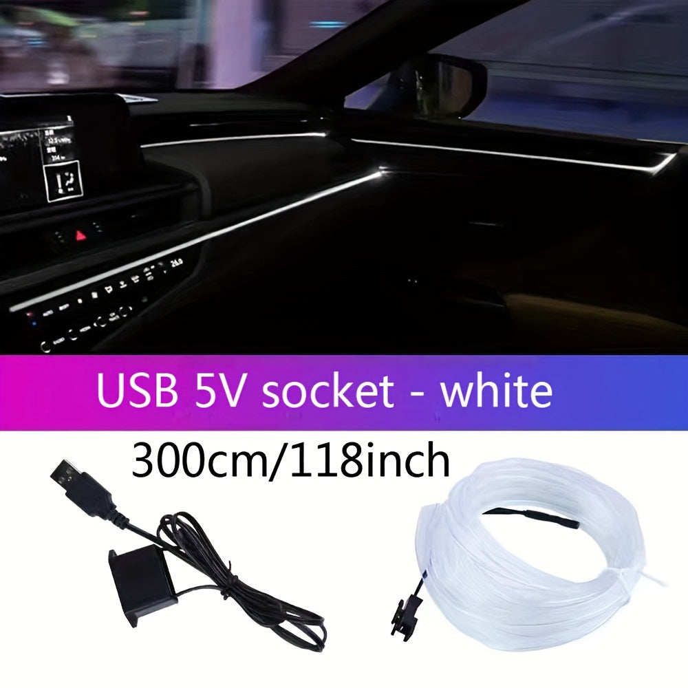 Tira de luz de neón USB flexible para coches azul 3m 118in a 5m 197in
