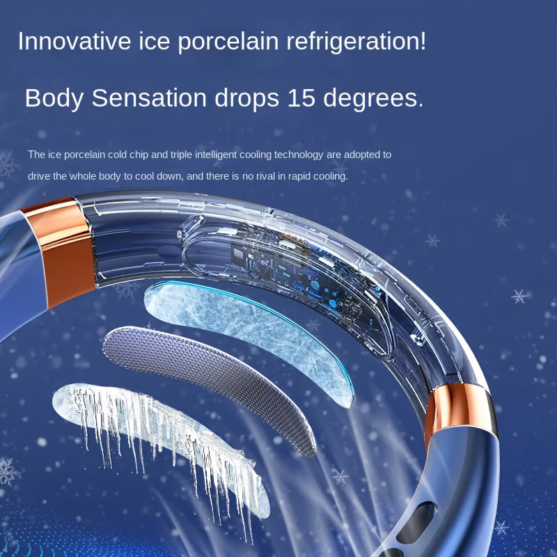 Neck-Mounted USB Fan with LED Lights, Bladeless Design, 5-Speed Cooling