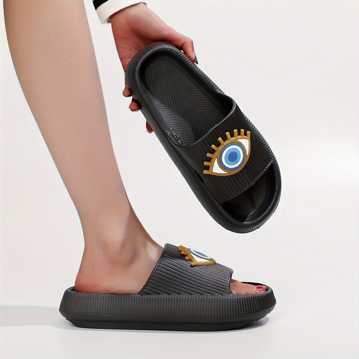 Women's Demon Eye Open Toe Slides Soft Sole Indoor Bathroom Shoes