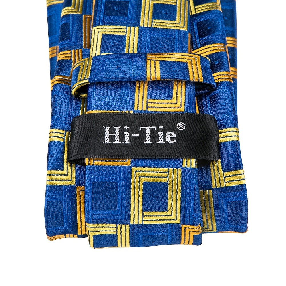 Men's Plaid Necktie Set with Hanky and Cufflinks for Weddings Business and Parties