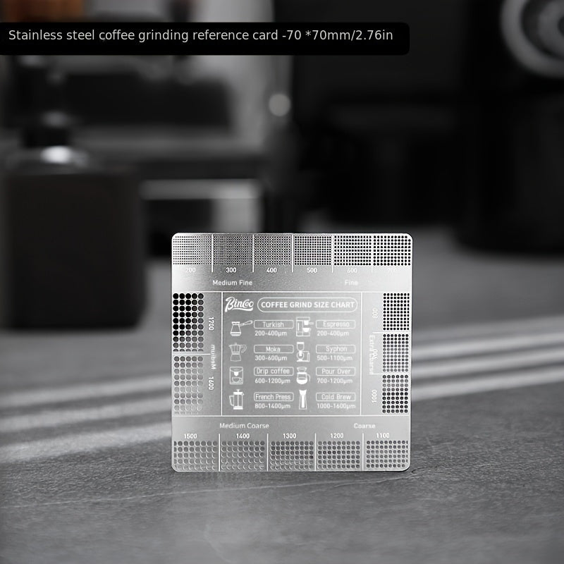 Tarjeta de referencia de la báscula para molinillos de café para comparación del grosor del polvo de café