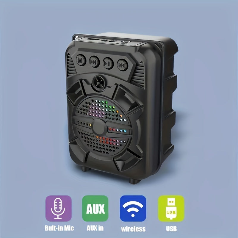 Portable Wireless Speaker with Super Bass LED Light Karaoke Phone Holder for Home Parties and Outdoor Use