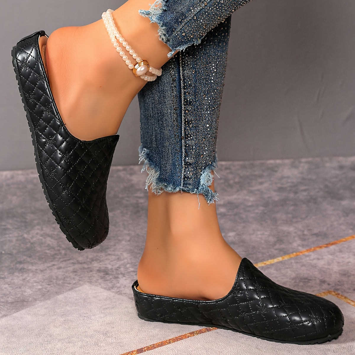 Women's Embroidered Baguette Slip-On Mules with Soft Soles