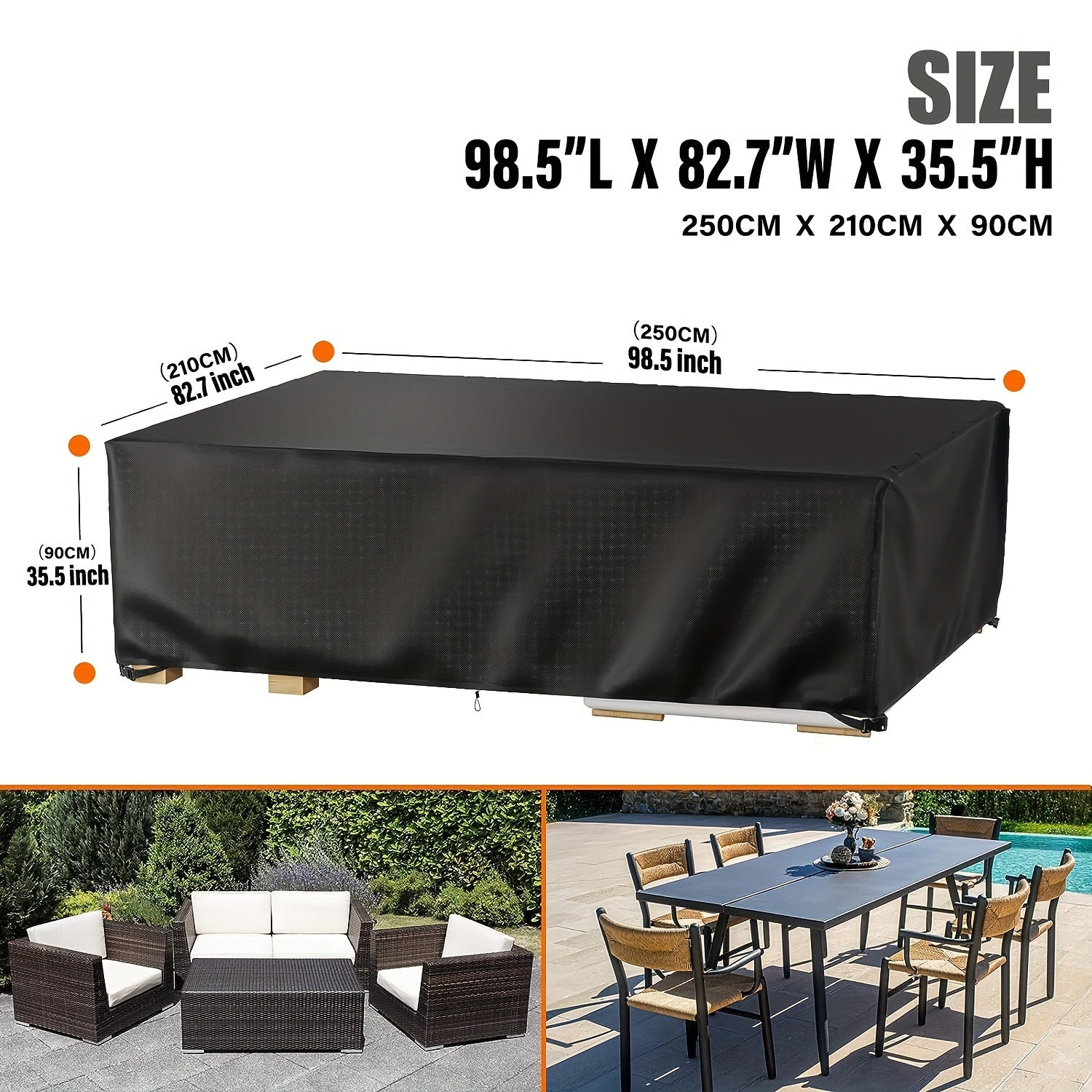 Heavy-Duty Waterproof Garden Furniture Cover for Large Outdoor Sets Black