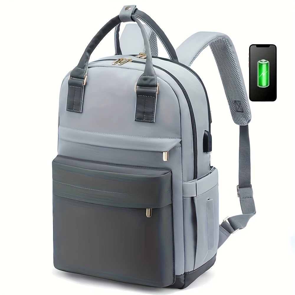 Large Capacity White Oxford Cloth Laptop Backpack with Zipper Closure and Side Pockets