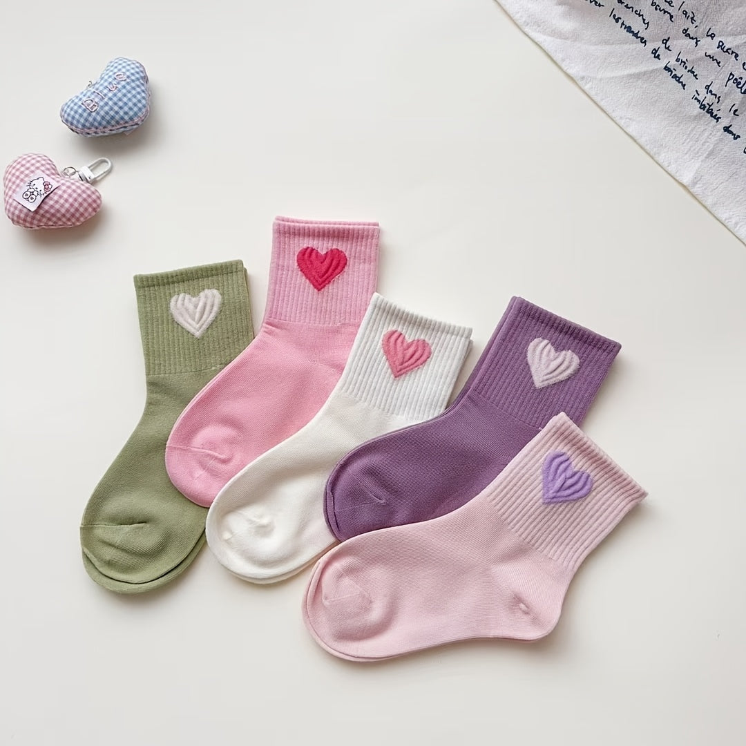 Girls' Mid-Calf Socks All Seasons Knit Polyester Heart Pattern for Ages 2-15