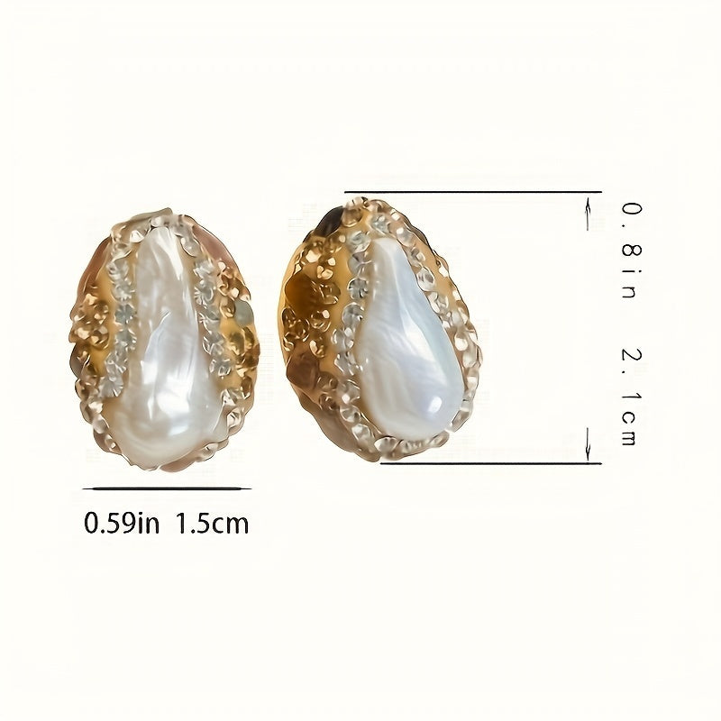 "Vintage Boho Freshwater Pearl Stud Earrings, Czech Kristallari va 925 Sterling Silver Postlar bilan - Har kuni kiyish yoki sovg'a berish uchun ideal"
