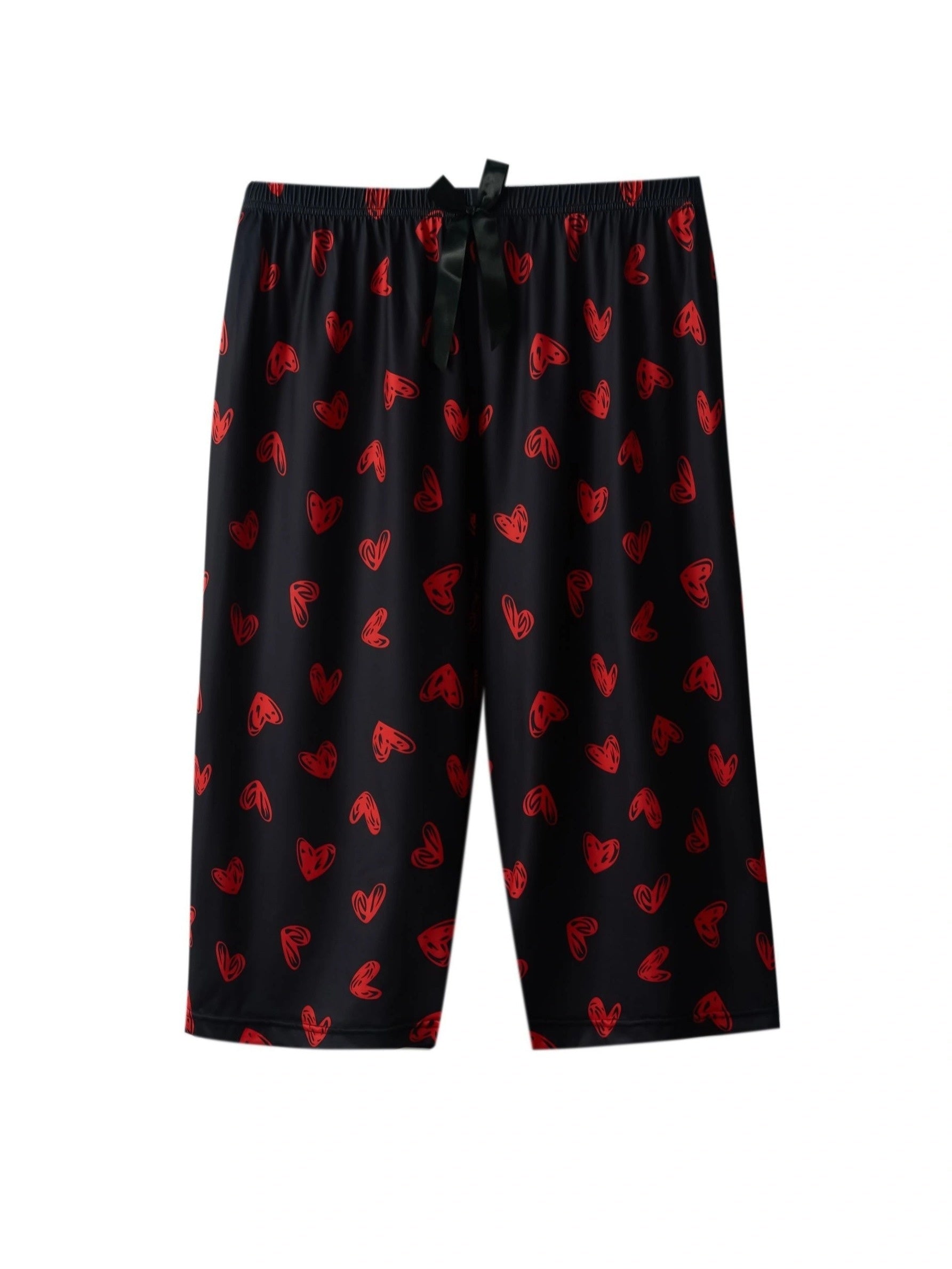 Women's Plus Size Heart Print Lounge Capri Pants Elastic Waist Pajama Bottoms