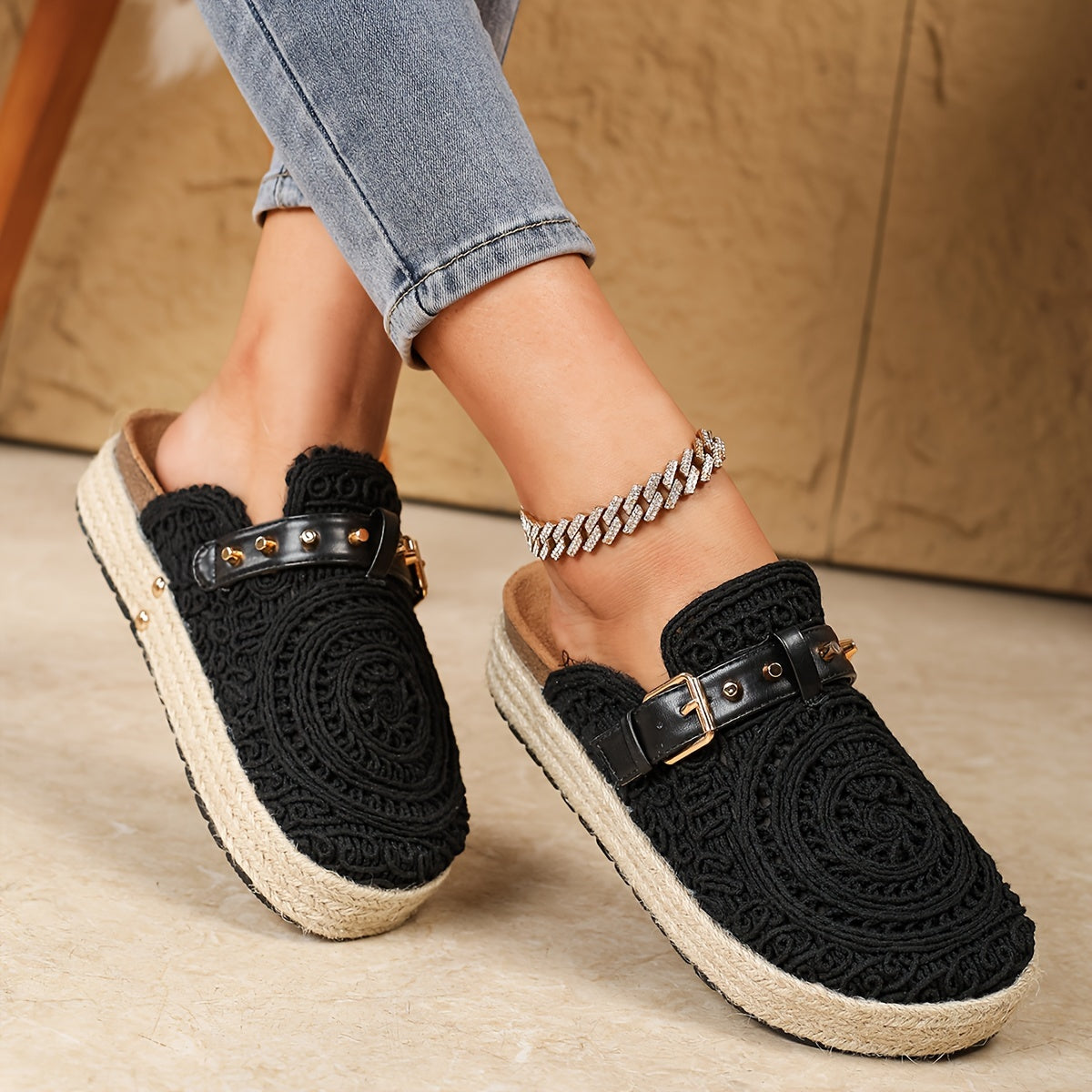 Women's Summer Slip-On Shoes with Geometric Cut-Out Embroidery Breathable Fabric