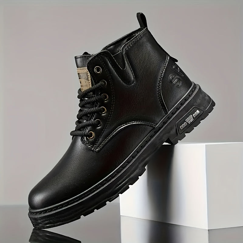 Men's Leather Lace-Up Boots with Zipper for Outdoor and Casual Wear