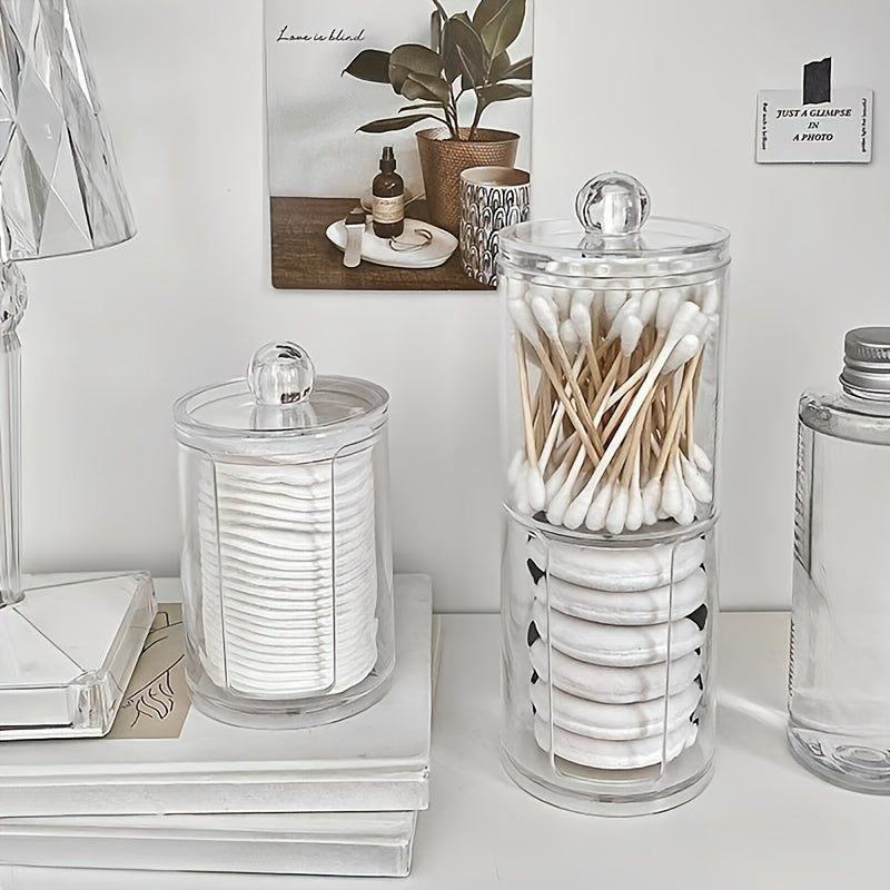 Transparent Double-Layer Storage Jar for Swabs Jewelry Dustproof Organizer