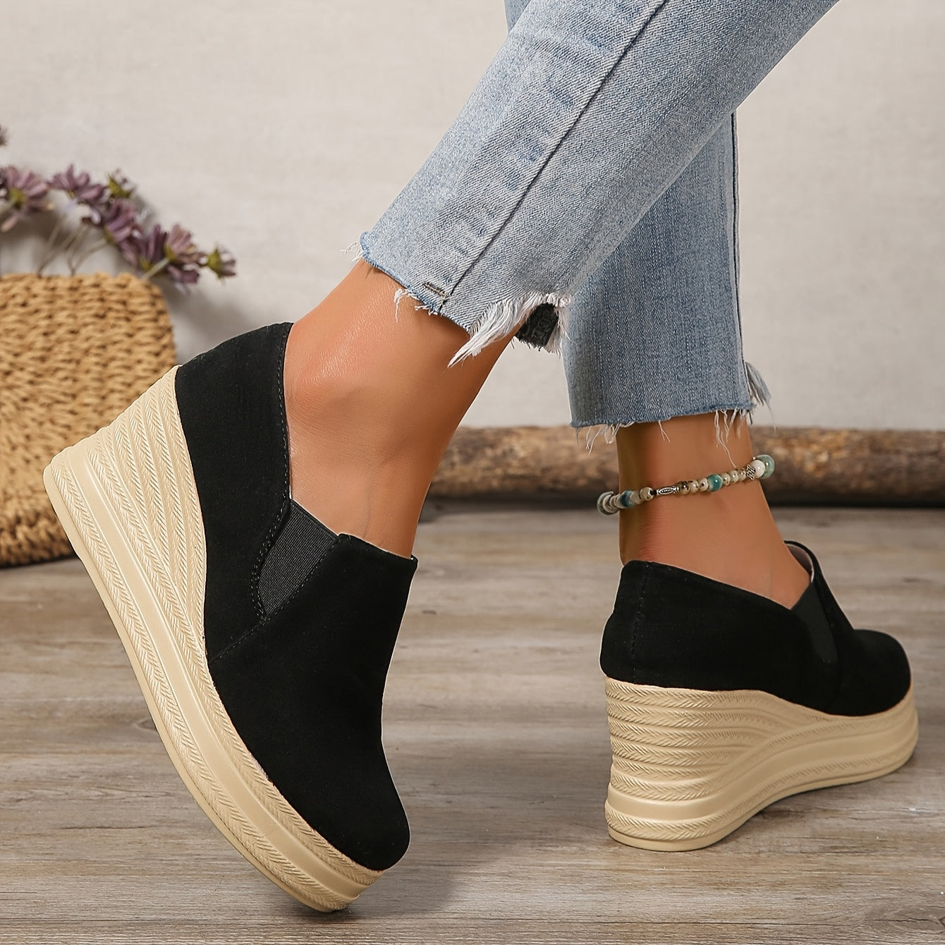 Women's Wedge Platform Flats Faux Straw Rope Sole Fashion Shoes