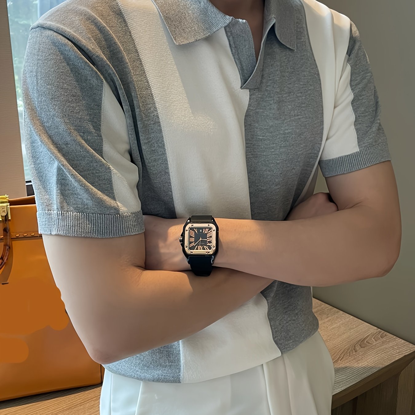 Men's Color Block Short Sleeve Lapel Golf Shirt Summer Rayon High Stretch Casual Regular Fit