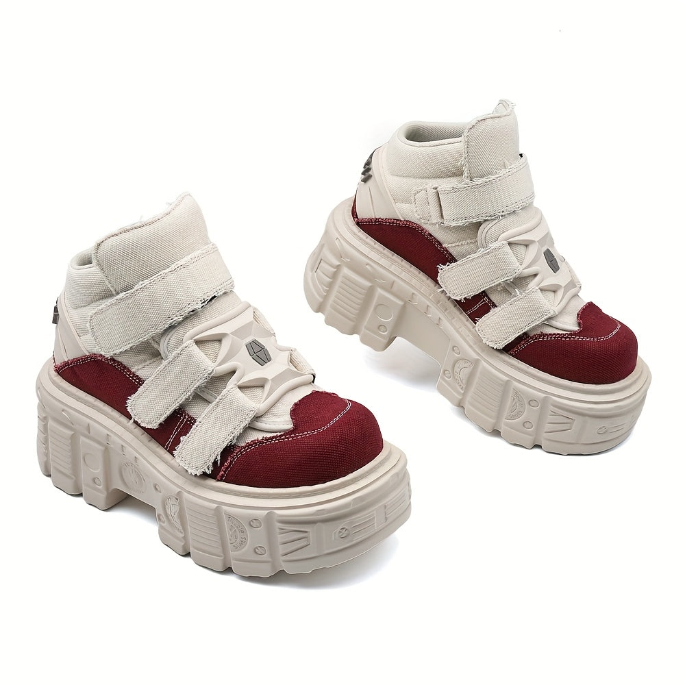 Women's Gothic Punk Style Sneakers Flat Boots EVA Sole Hook-and-Loop