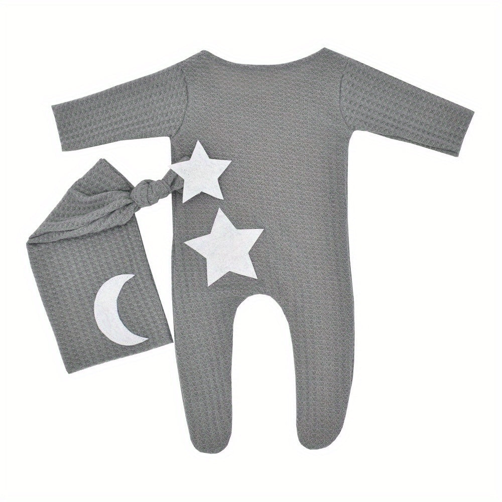 Kichkina qizlar uchun Baby Stars va Moon toʻqilgan kombinezonlar, uzun quloqli shlyapa bilan, fotosurat va sovgʻa uchun