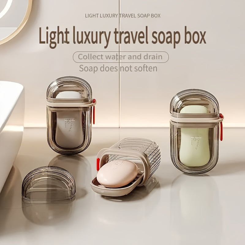 Portable PET Soap Box with Lid Sealed Drainage for Travel and Outdoor Use