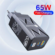 65W PD and 20W USB GaN Wall Charger EU Plug Fast Charging Portable Travel Power Adapter