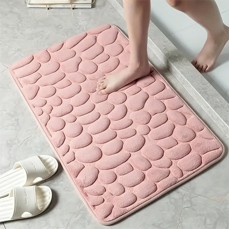 Coral Fleece Bathroom Mat Non-Slip Quick-Dry Low Pile Plush Polyester Pebble Pattern