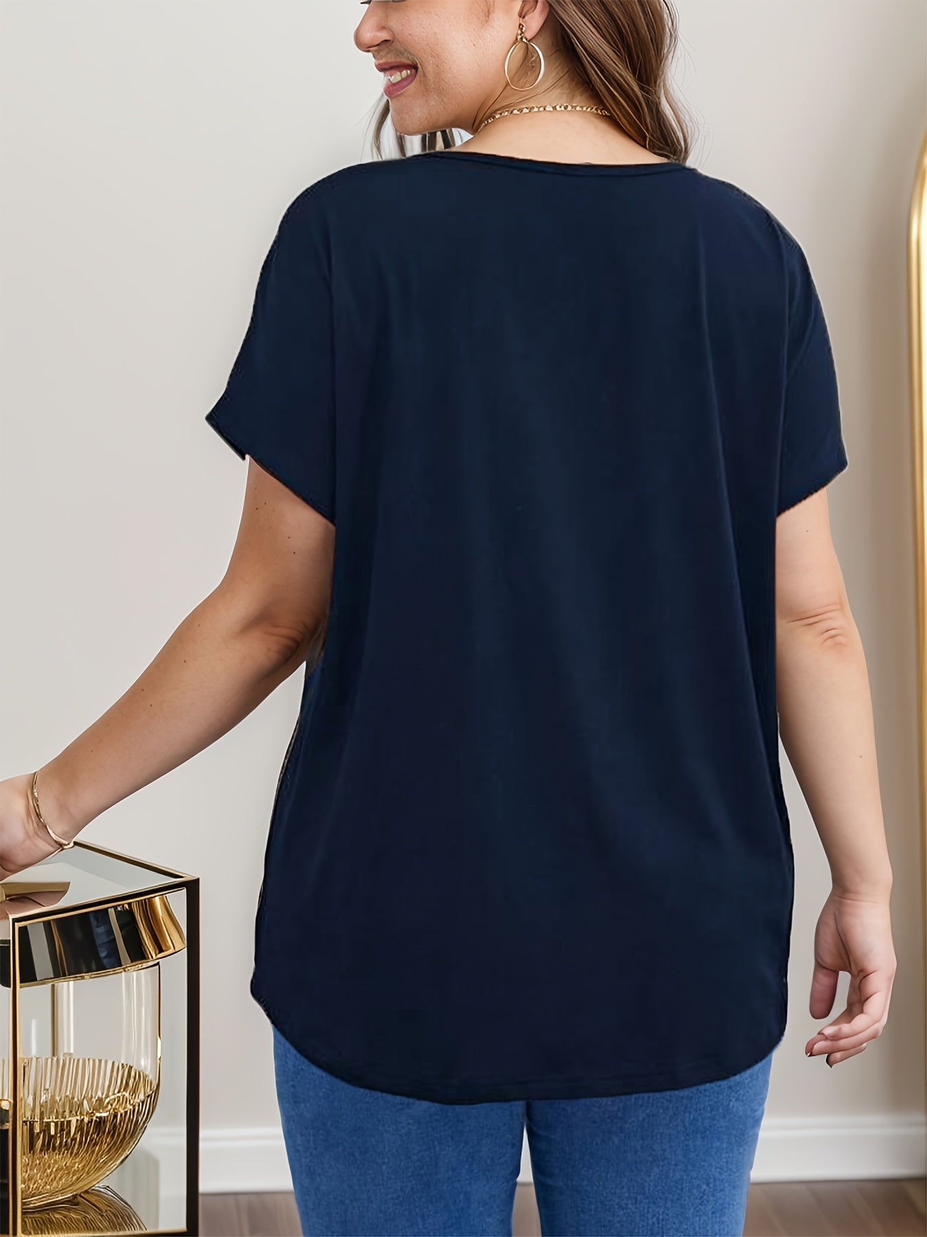 Женская футболка большого размера с V-образным вырезом и короткими рукавами, повседневная одежда