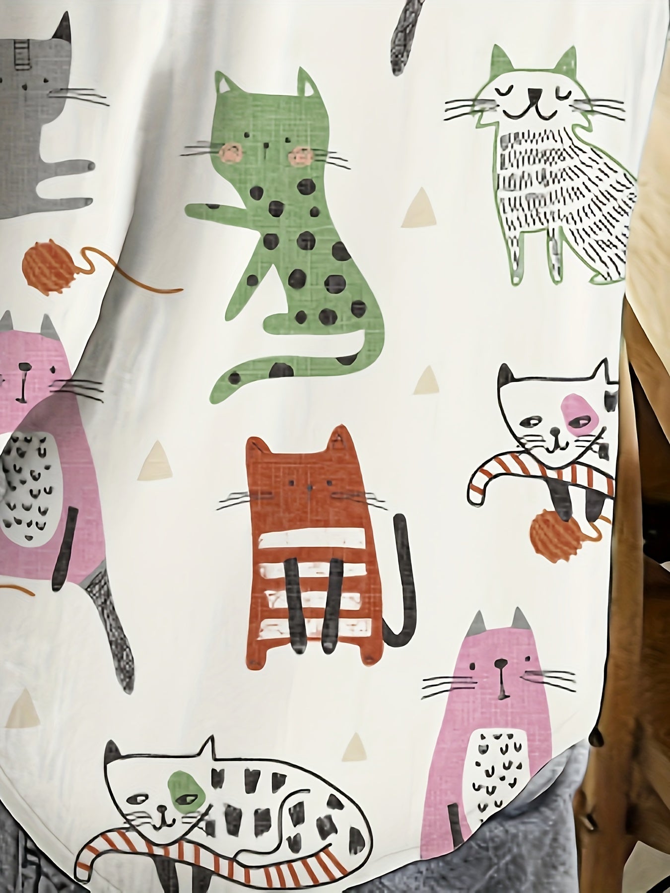 Women's Long Sleeve Casual Shirt Polyester Spandex with Cat and Fish Print for Spring and Summer