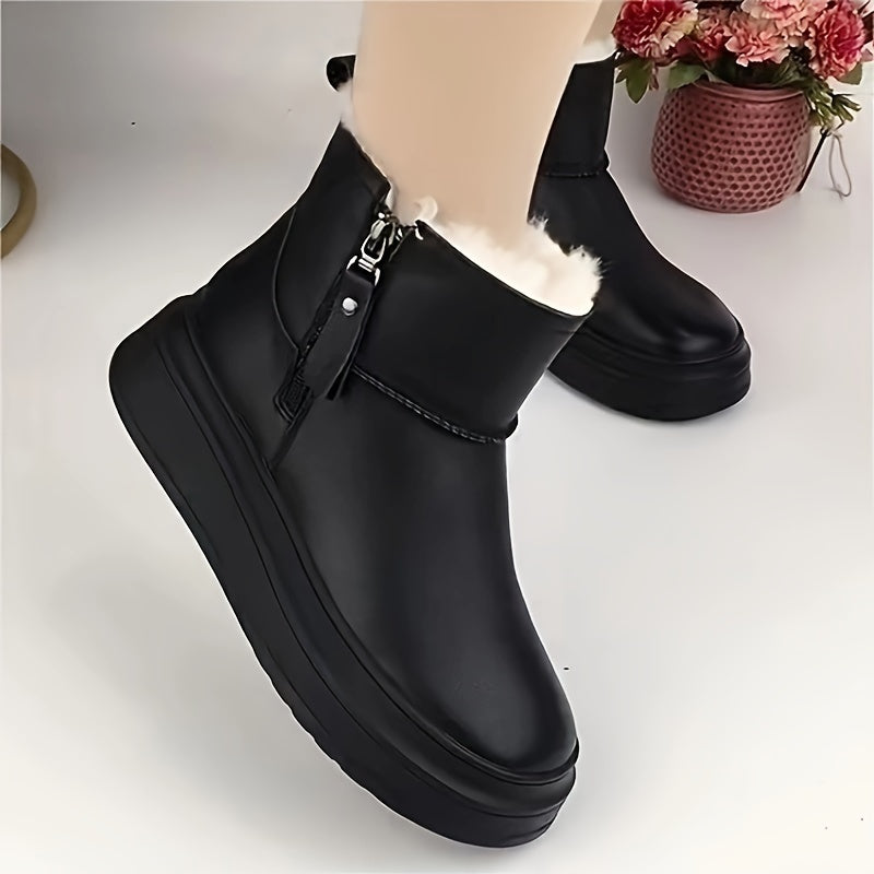 Women's Winter Snow Boots Waterproof Platform Heel Zipper Closure