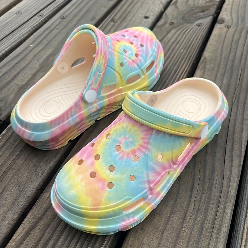 Women's Tie-Dye EVA Clogs Slip-On Shoes with Rainbow Colors All-Season