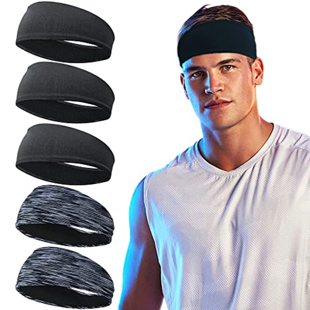 Men's Breathable Mesh Sports Headbands for Running Yoga Fitness Workout Pack of 5