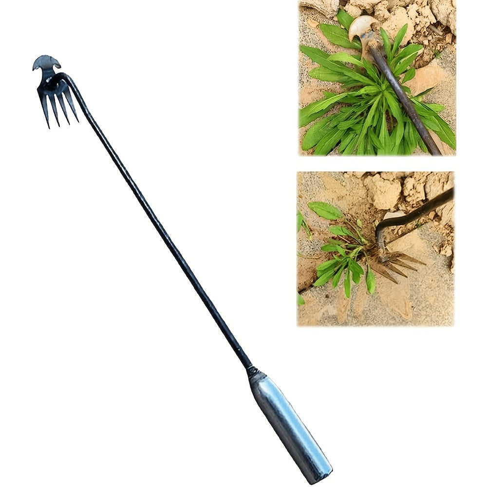 Long-Handled Garden Weeder 30/50cm Manganese Steel with 4 Teeth for Weeding and Uprooting