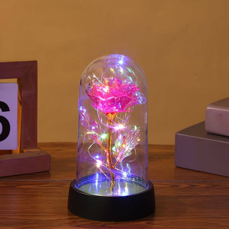 Золотая стеклянная лампа с вечной розой, работающая на батарейках, домашний декор, романтический подарок