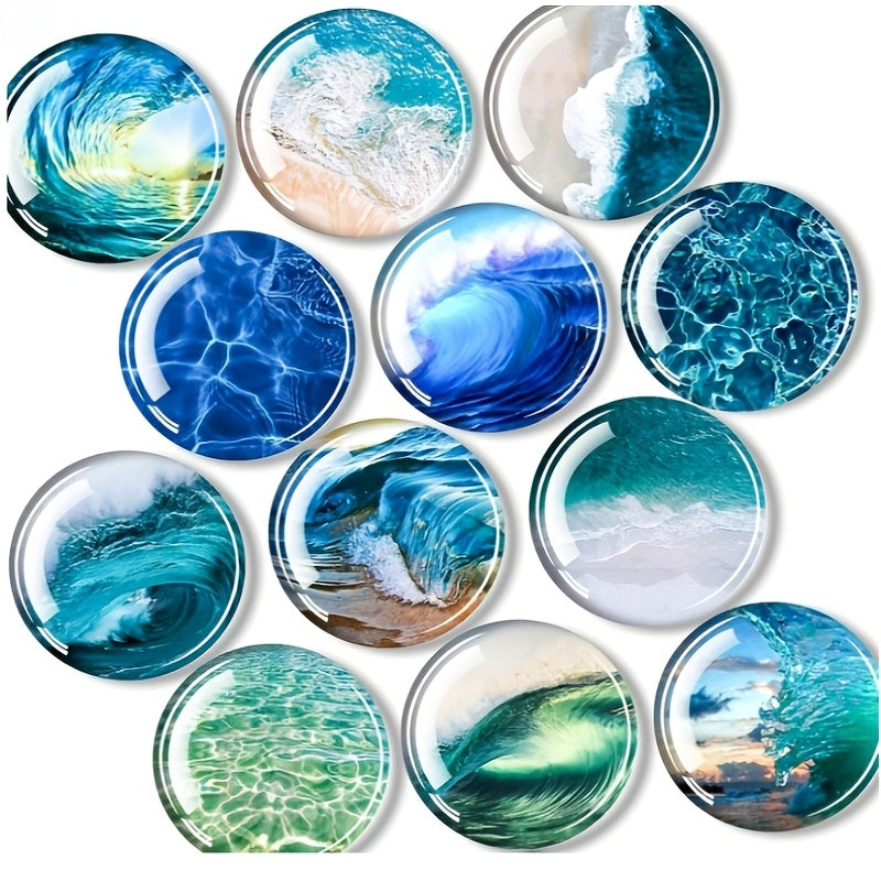 Glass Bee and Ocean Refrigerator Magnets Set of 12 Circular Stickers for Kitchen and Office Decor