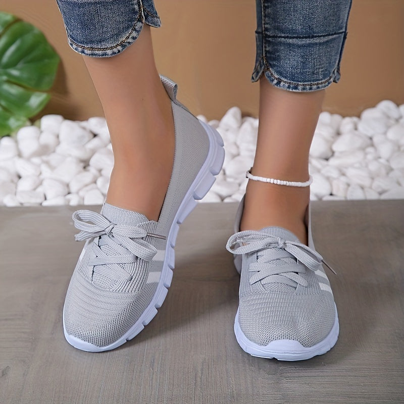 Women's Lace Up Sneakers Knit Low Top Walking Shoes Casual Lightweight Flat Footwear