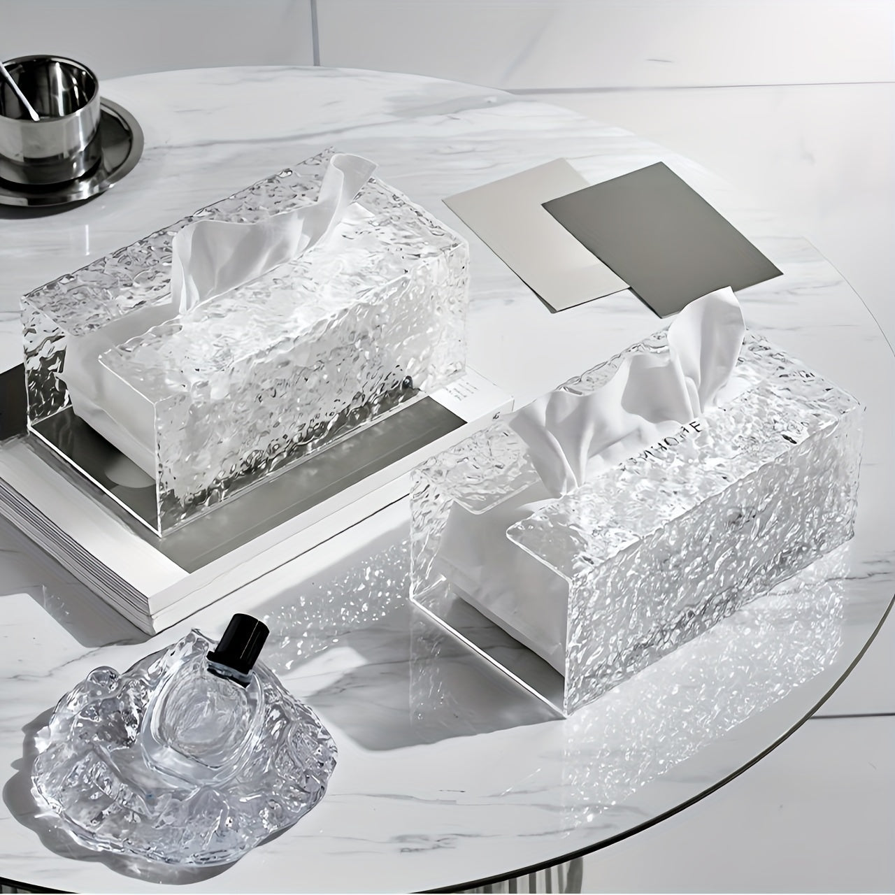 Wall-Mounted Tissue Holder No-Drill Wave Texture for Kitchen Bathroom Use