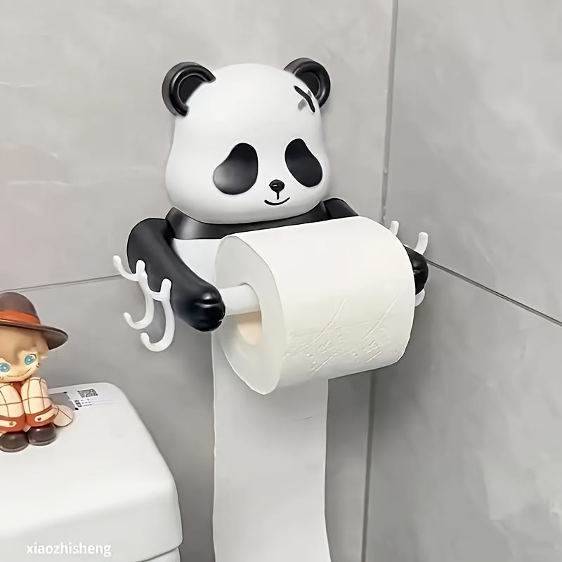 Panda Cartoon Wall Mount Toilet Paper Holder Waterproof Plastic Easy to Install