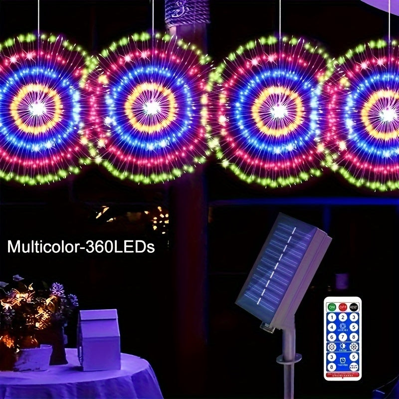 Set of Four Solar-Powered Hanging Fireworks Lights for Outdoors