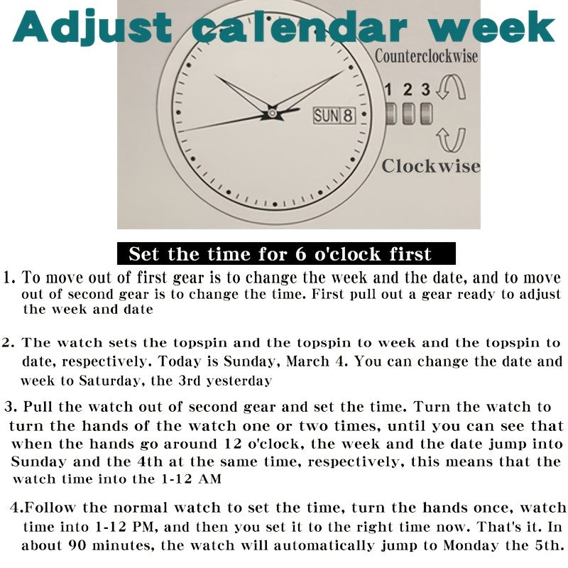 Women's Quartz Watch Leather Strap Dual Calendar Luminous Week Function