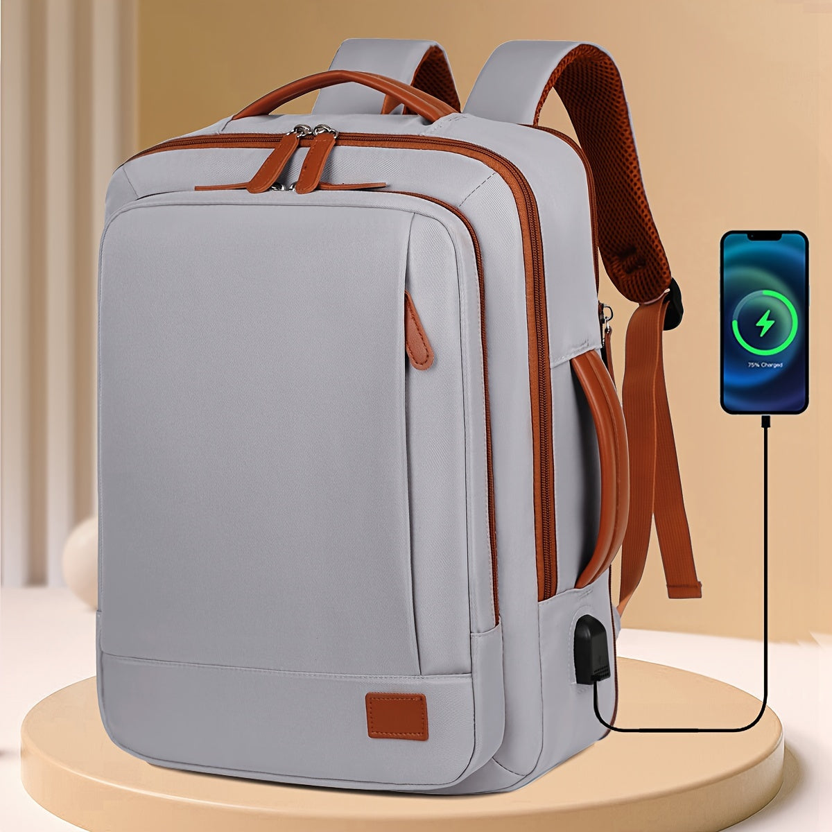 40L Travel Backpack with USB Charging and Packing Cubes for Weekender College Office Khaki