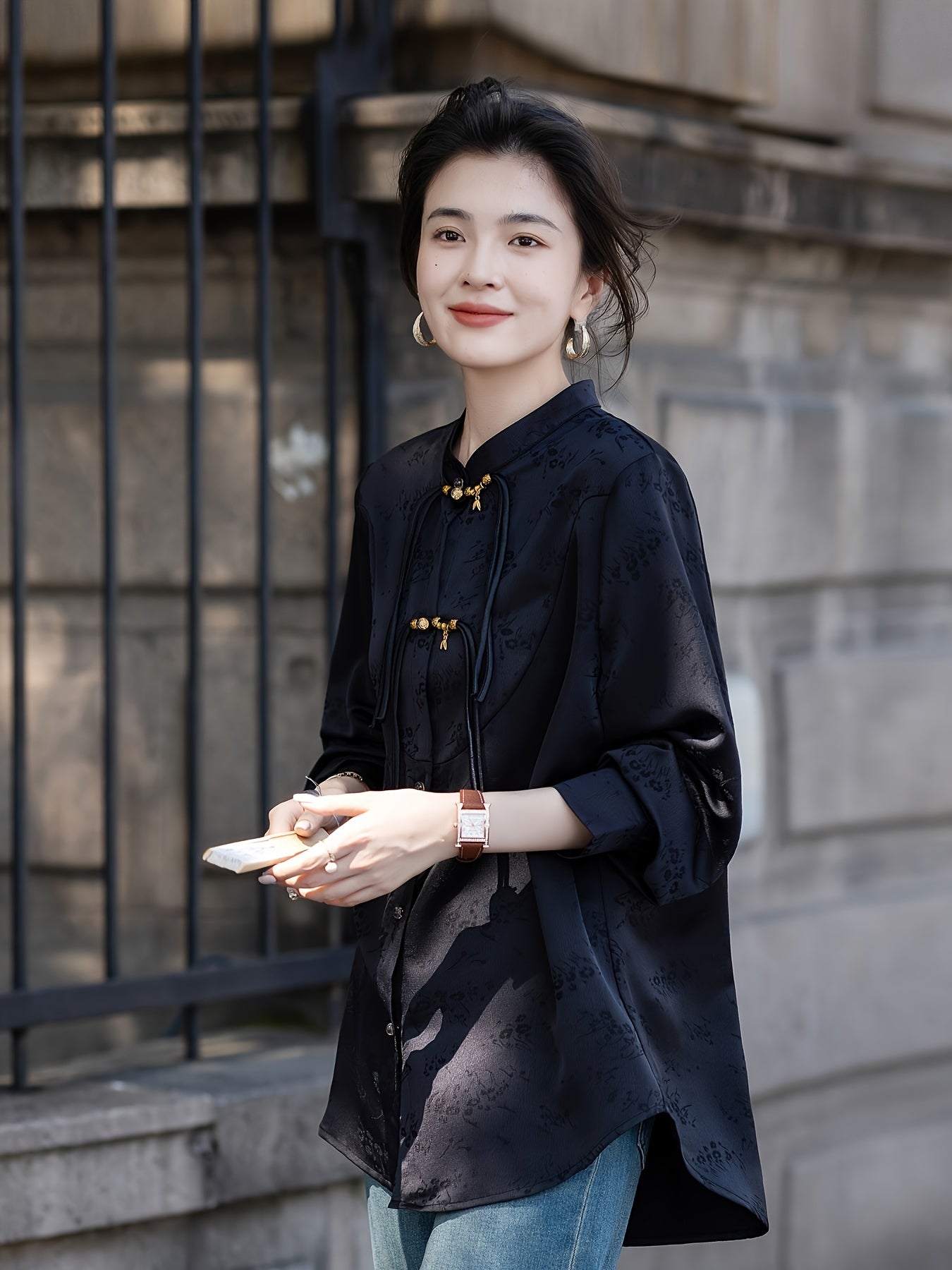 Women’s Vintage Button Shirt Autumn 2025 Modern Chinese Style, Casual Top