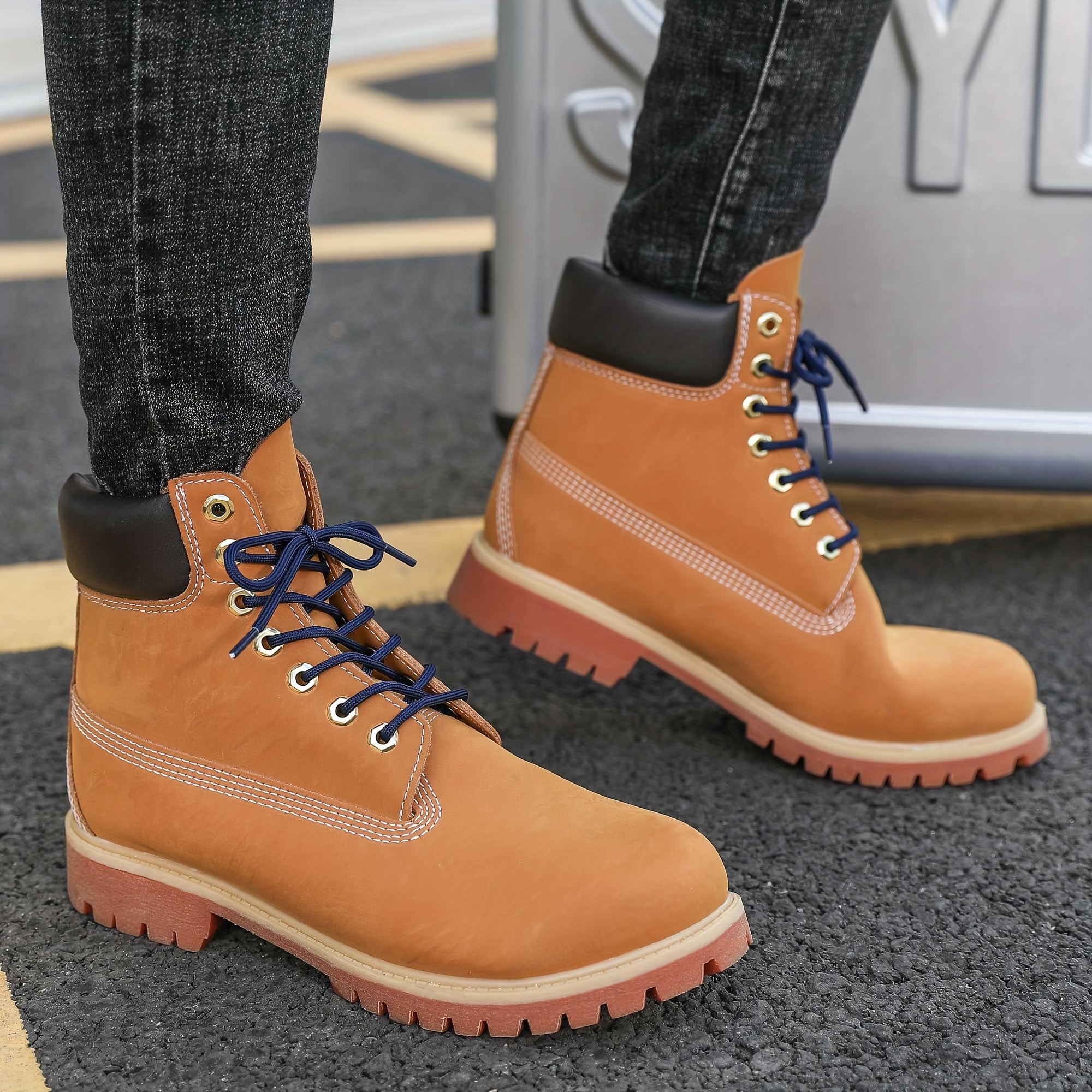 Navy Blue Round Shoelaces for Hiking Work Boots Casual Outfit