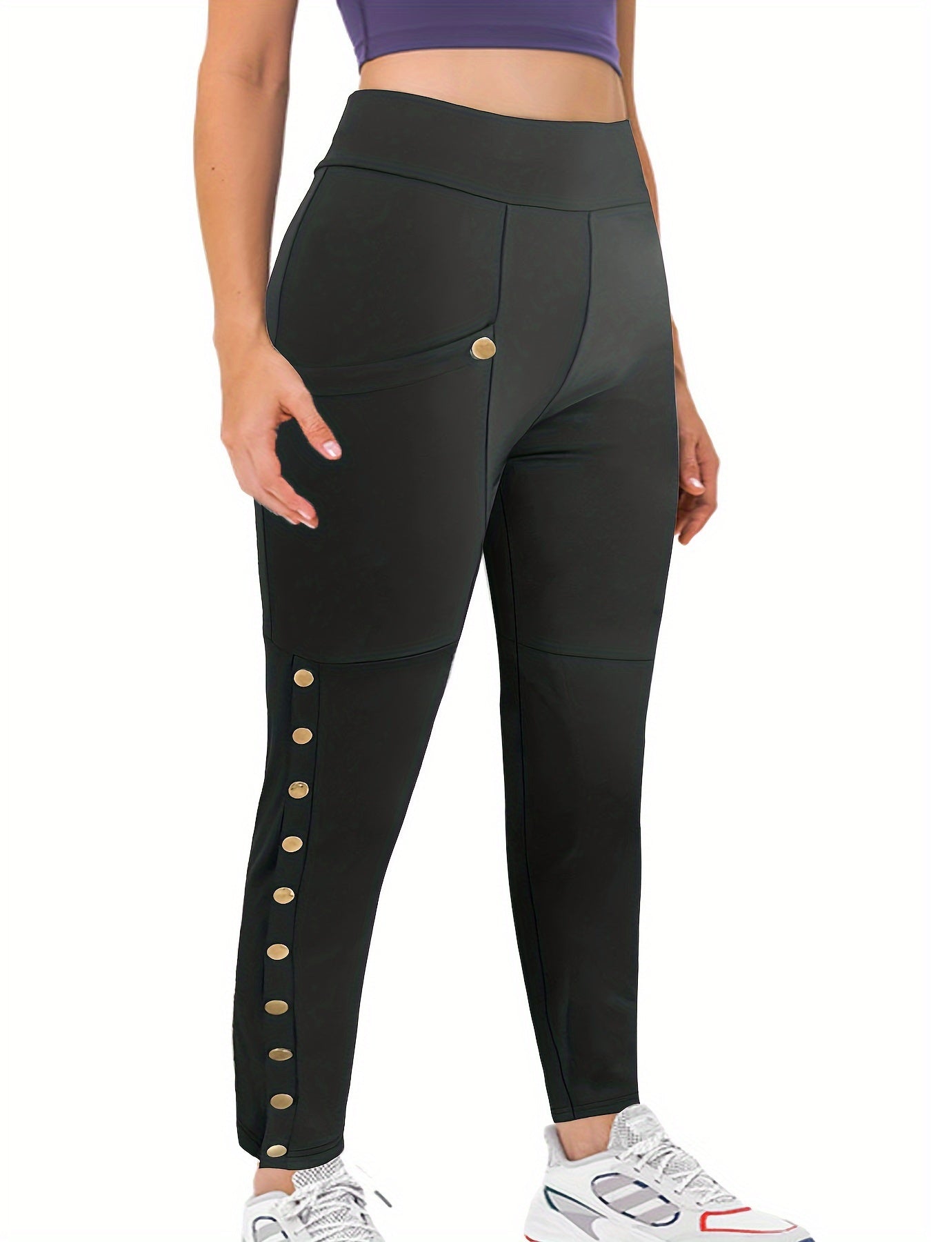 Plus Size High-Waisted Solid Casual Leggings Polyester Spandex All-Season
