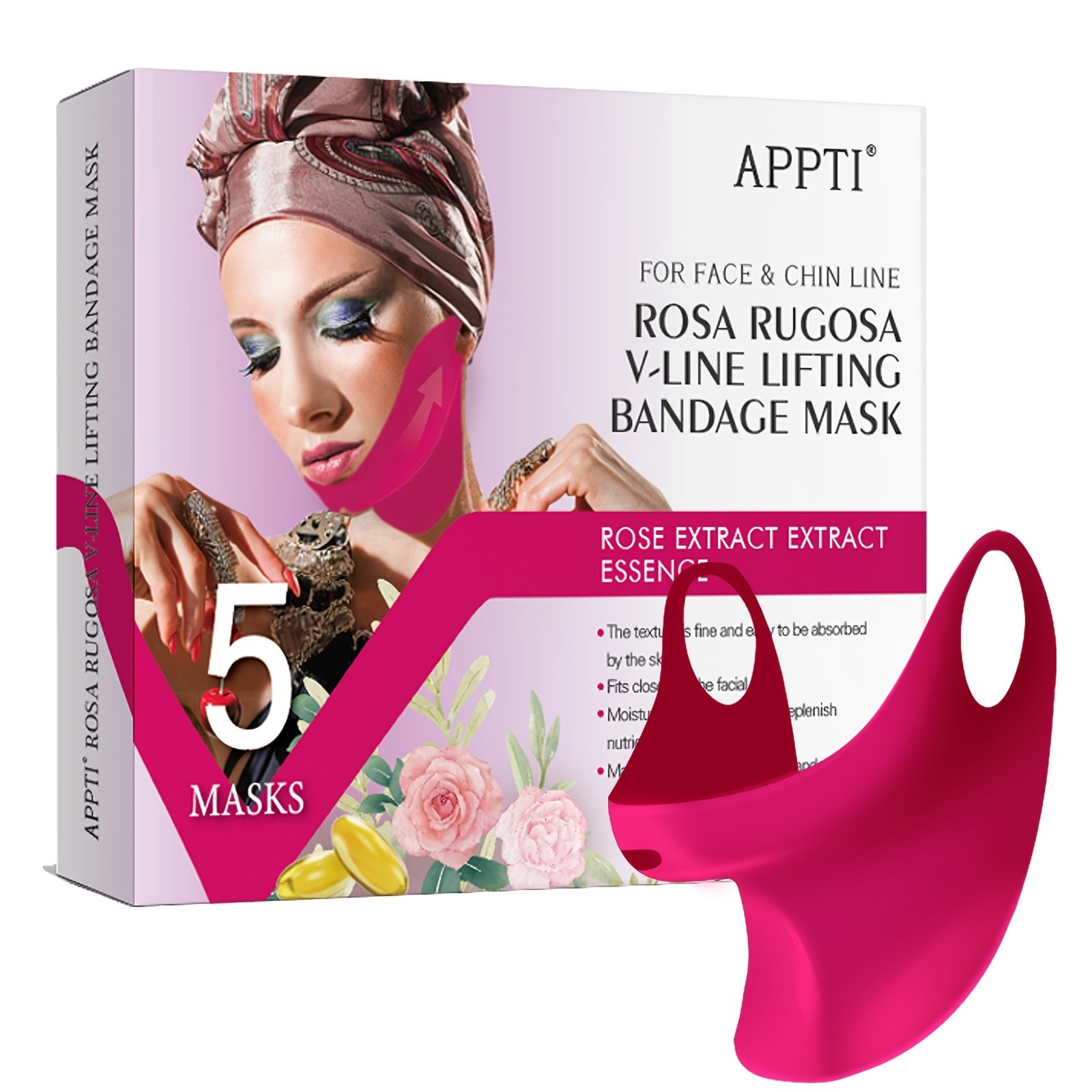 Women Men Rose Rugosa V-Line Lifting Bandage Mask for Double Chin & Jawline Contouring