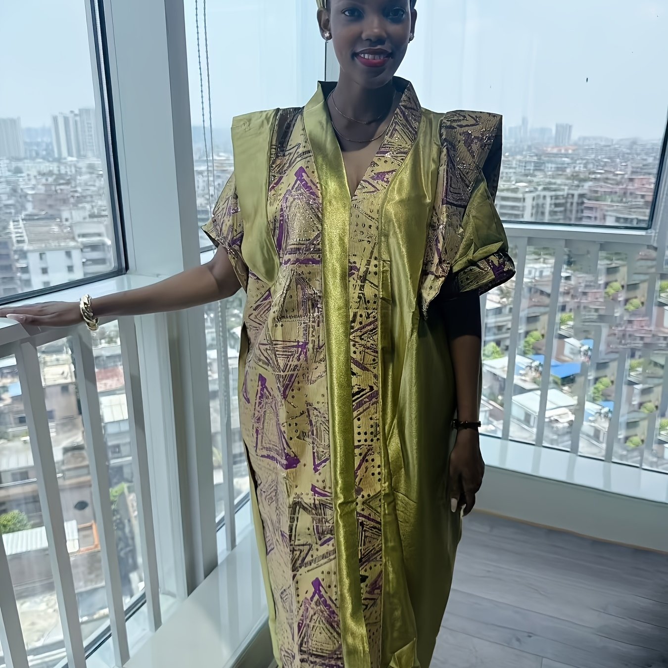 Plus Size Women's V-Neck Long Dress Color Block Asymmetrical Hem Lightweight Dress