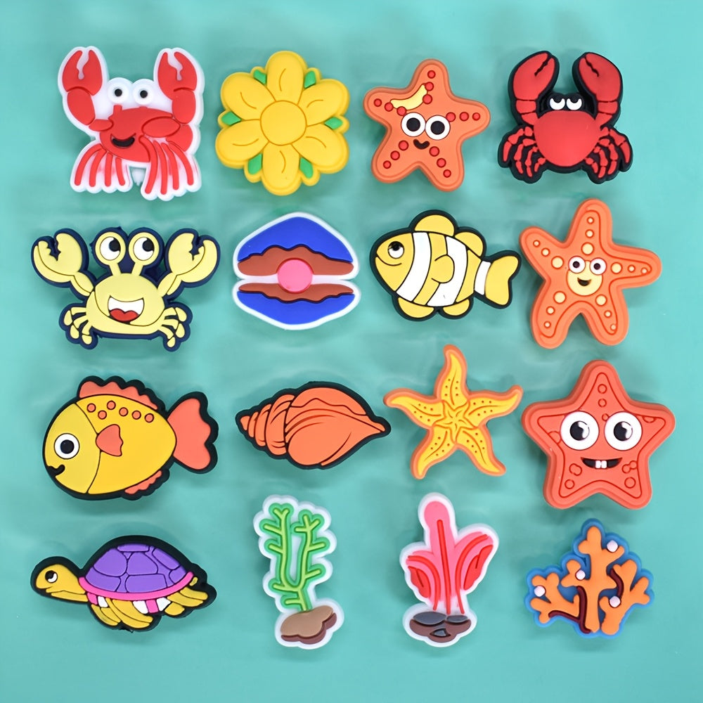 16pcs Ocean Animal Shoe Charms Set for Clogs and Sandals Durable PVC
