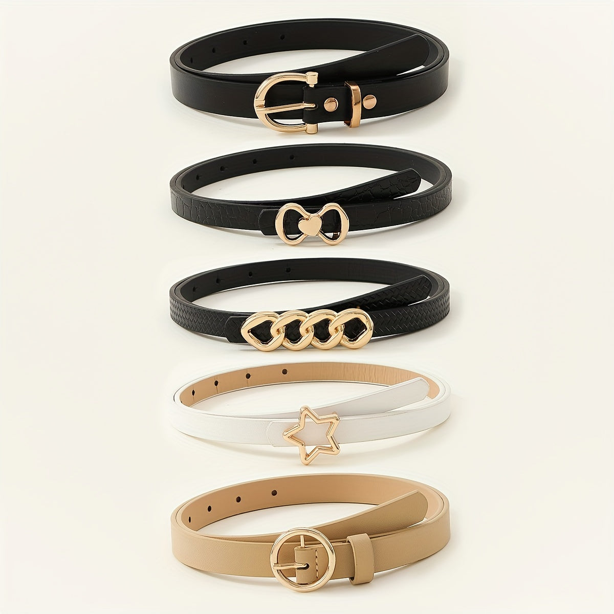 Women's Denim Skirt with Chain Buckle and Thin Belt Five-Pack for Daily Wear