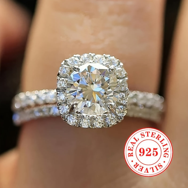 Women's Silver Rings Set 2 Zirconia Engagement Wedding Jewelry Accessories