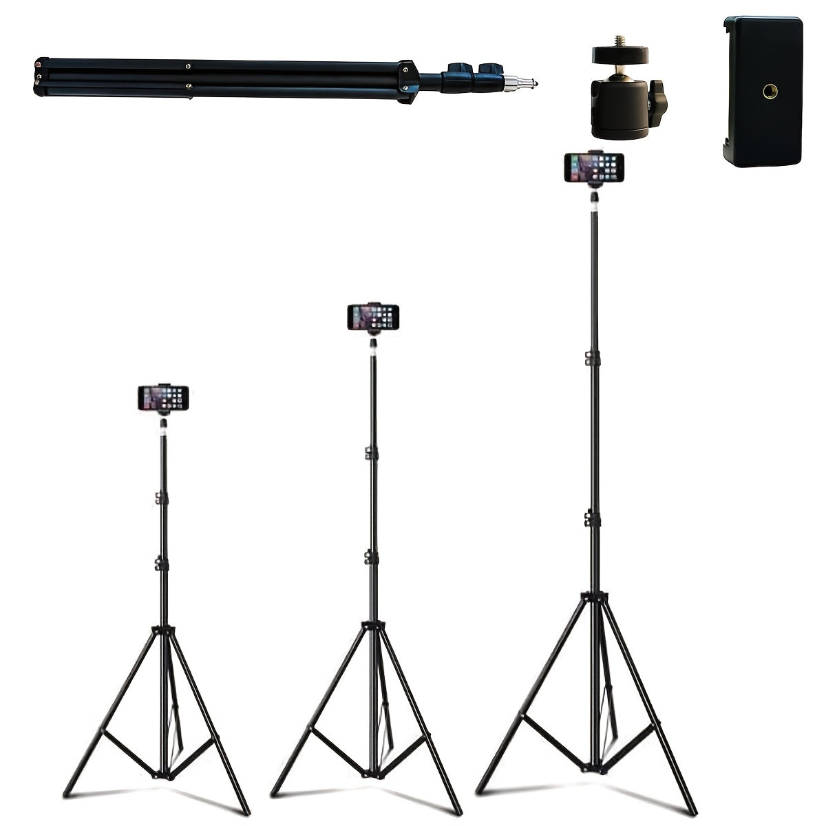 Adjustable Iron Tripod Stand with Phone Holder Clip 63 Inches Camera Support