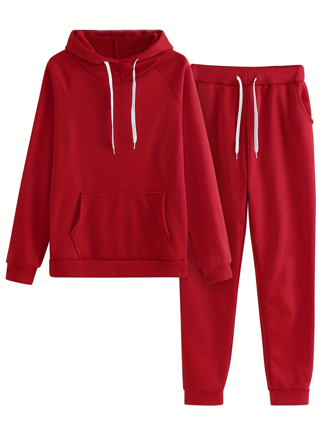 Women's Polyester Hooded Sweatshirt and Pants Set Solid Color Long Sleeve Casual Fall Winter
