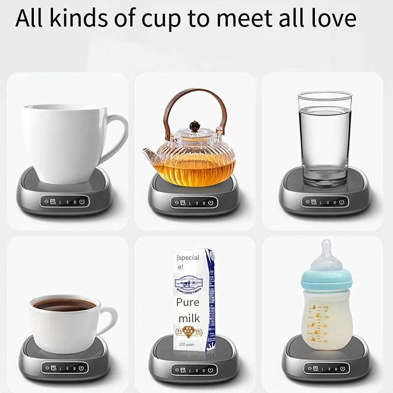 Silent Heated Coffee Mug with Timer, USB Water Boiling Plate, Transparent Design