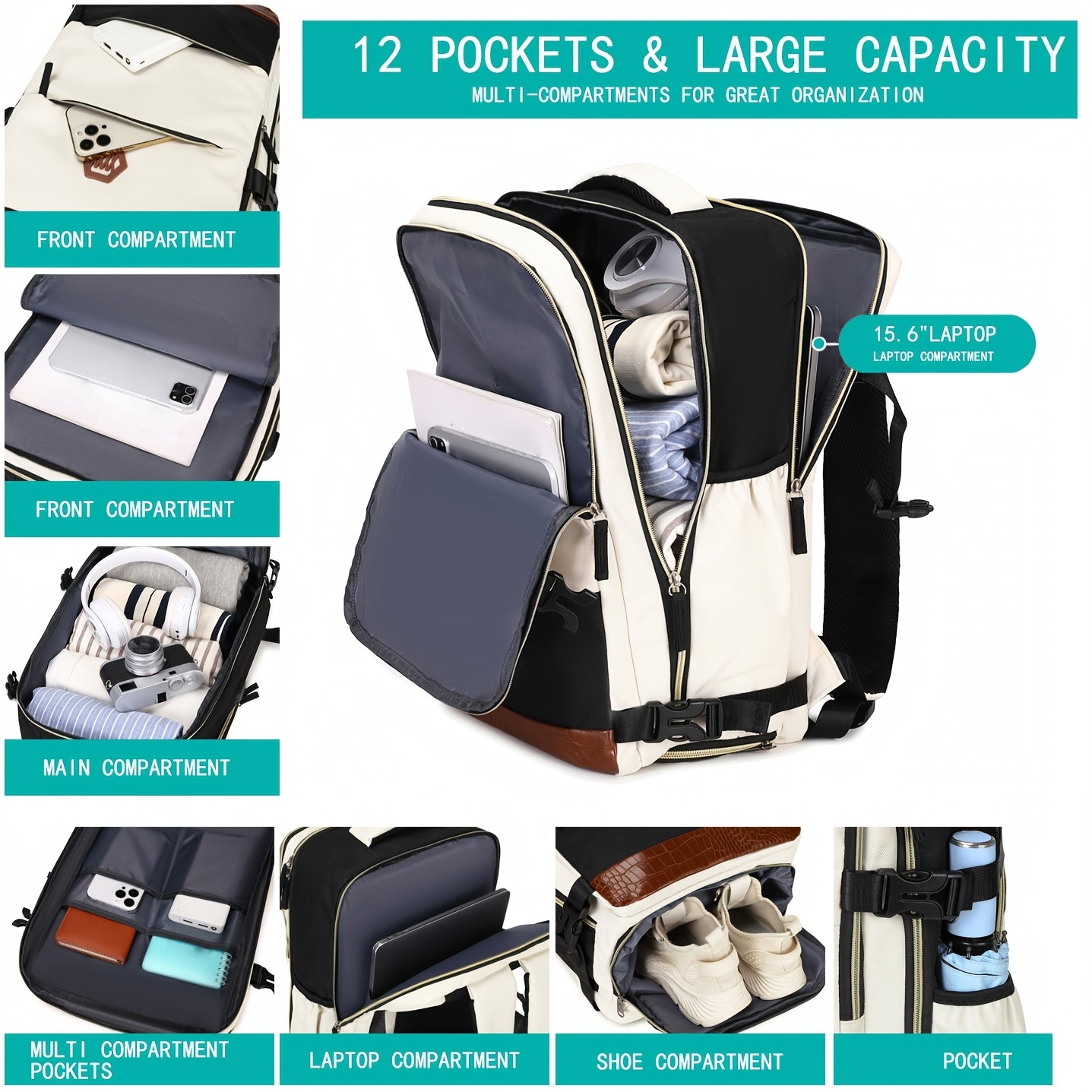 Women's Travel Backpack with Shoe Compartment Laptop Sleeve USB Charging Port and Adjustable Straps